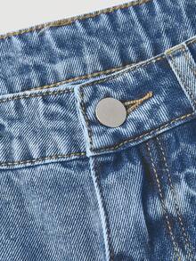 SHEIN Sweetro Quần short denim nữ kiểu dáng thường ngày với họa tiết thêu quả anh đào và túi hai bên. - Màu xanh lam - Xem 4