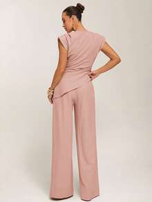 Silquee Women's Solid Color Pleated Casual Versatile Daily Wear Top,Summer Top - Baby Pink - View 5