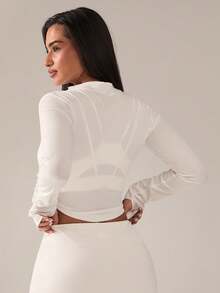 SHEIN BAE 女士纯色长袖拉链运动夹克 - 白色 - 查看 2