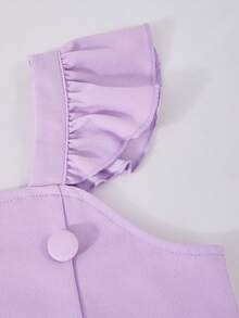2pcs/Set Tween Girls Sweet Princess Style Solid Color Knit Vest & Shorts Set,Lavender Summer Cute Tea Party,3D Floral & Mushroom Button Flutter Sleeve - Lilac Purple - View 7