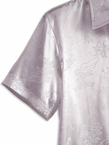 Manfinity Homme Áo sơ mi nam tay ngắn cài một hàng khuy, chất liệu jacquard, thời trang. - Bụi tím - Xem 5