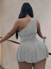 Maweii 夏季大码女式纯色针织性感无袖连体裤 - 淺灰色 - 查看 2