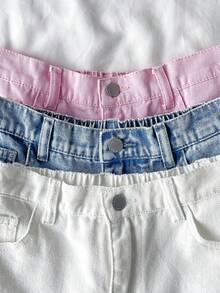 SHEIN 3件套 女童白色、蓝色、粉色牛仔短裤 - 彩色 - 查看 5