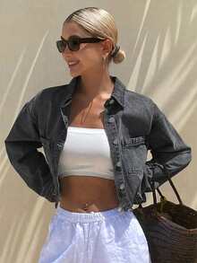 DAZY Áo khoác denim dáng rộng thoải mái mùa hè mới, phù hợp cho mùa tốt nghiệp. - Xám - Xem 3