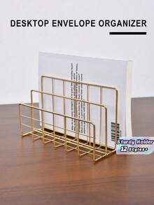 1/2PCS Metal Wire Desktop Mail Organizer Sturdy Holder For Letters Mail Books Postcards Brochures Documents Office Supplies Desk Storage Rack File Sorter - Three-compartment Envelope Holder - View 1