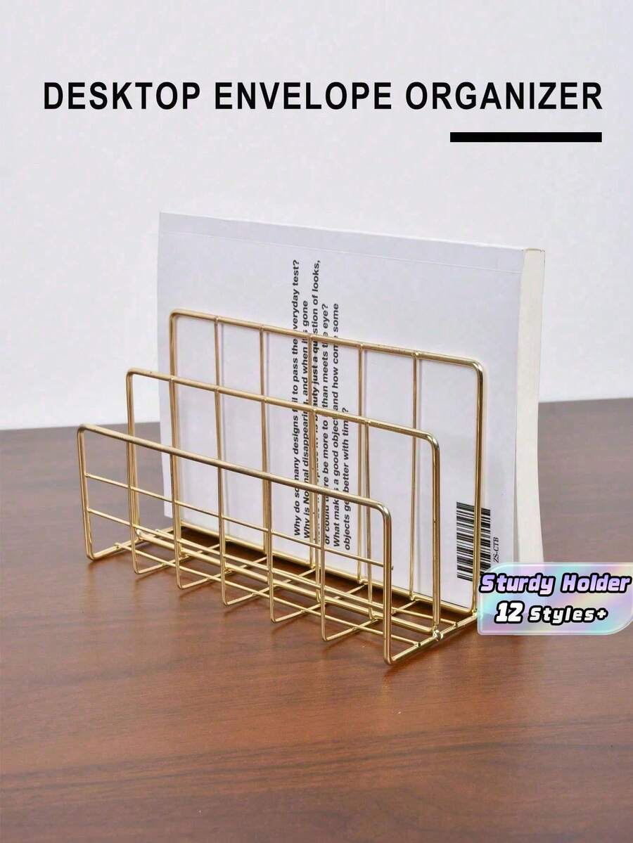 1/2PCS Metal Wire Desktop Mail Organizer Sturdy Holder For Letters Mail Books Postcards Brochures Documents Office Supplies Desk Storage Rack File Sorter - Three-compartment Envelope Holder - View 1