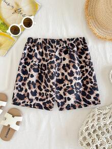 SHEIN Bañador con estampado de leopardo y decoración de lazo para niño pequeño, adecuado para vacaciones de verano - Multicolor - Ver 2