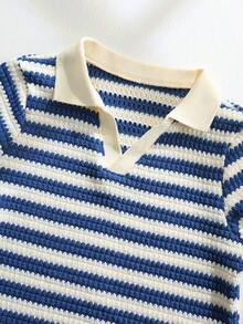 Bộ 2 món áo polo kẻ sọc và quần short cho bé trai - Nhiều màu - Xem 4