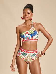 SHEIN TRVLCHIC Bộ bikini hai mảnh họa tiết cây nhiệt đới và vẹt dành cho nữ, thích hợp cho kỳ nghỉ hè ở bãi biển. - Nhiều màu - Xem 3