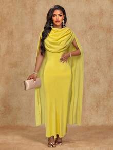 SHEIN Lunessa Elegant Backless Solid Color Party Cocktail Party Dress Yellow Summer - Pale Yellow - View 6