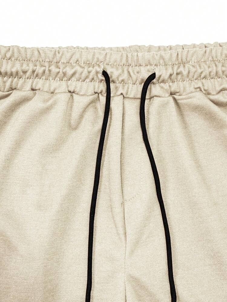 Manfinity Homme Men's Simple Drawstring Pocket Casual Shorts, Daily Wear For Men - Khaki - View 3