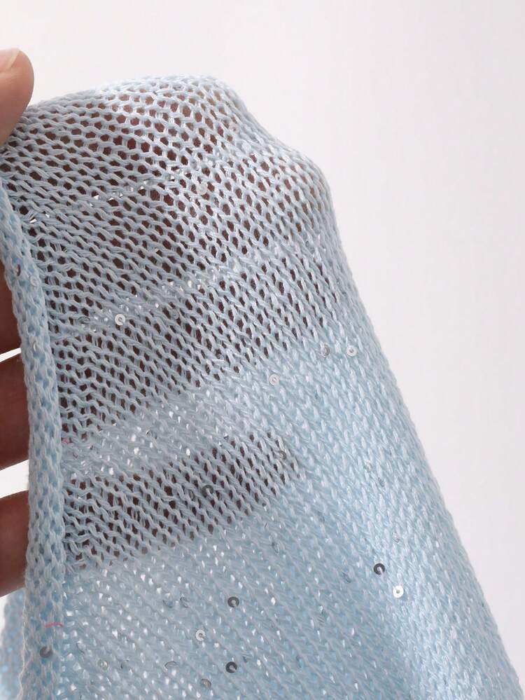 Women's Solid Color Square Neck Sleeveless Sequin Casual Vacation Summer Lightweight Knit Top