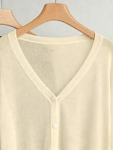 Calvaya Plus Size Casual Solid Color Cardigan Fall - Light Yellow - View 3