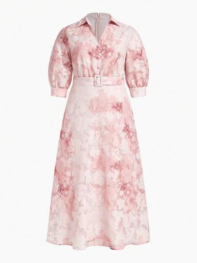 ZEYLAH Vestido largo con cintura ceñida y cuello, elegante para primavera/verano