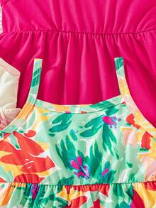 SHEIN Playful Pals 3件套女婴夏季新款碎花无袖吊带裙和纯色连衣裙，田园风格，时尚可爱连衣裙 - 彩色 - 查看 7