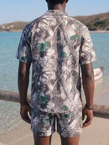 Surfspeed Men's Holiday Casual Branch Print Short Sleeve Shirt And Shorts Beach Outfit Men Swim Trunks - Multicolor - View 2