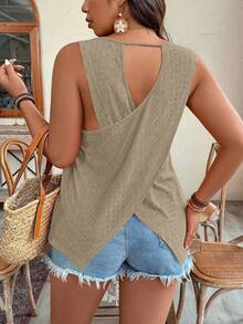 Áo tank top cỡ lớn, màu trơn, lưng chéo, khoét lỗ - Màu be - Xem 3