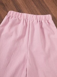 Sparklyn Bộ đồ đi biển cơ bản cho bé gái: Áo yếm và quần lửng ống rộng họa tiết hoa, 2 món. - Hồng - Xem 6