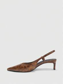 CUCCOO BIZCHIC Ladies Brown Elegant Pointed Kitten Heel Sandals Back Empty Sandals Commuter Fashion Wear - Brown - View 7