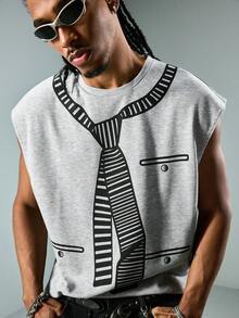 Street Life Men's Tie Print Crew Neck Casual Vest - Multicolor - View 2