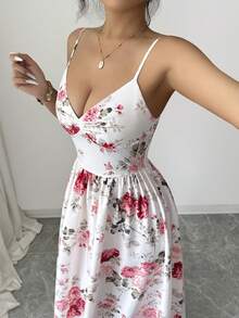 SHEIN Franclia Đầm dài hai dây thắt eo họa tiết hoa dành cho nữ, thích hợp cho kỳ nghỉ hè ở bãi biển. - Hồng - Xem 7