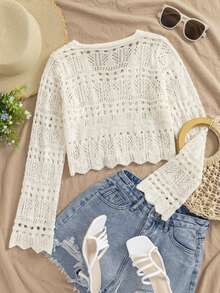 Travachic Áo khoác cardigan nữ màu trơn cổ chữ V khoét lỗ, xoắn phía trước, tay dài, mỏng, kiểu dáng thường ngày. - Màu be - Xem 2