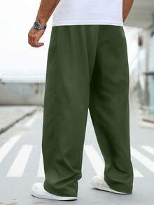 Manfinity Homme Plus Size Men's Casual Sports Solid Color Slant Pocket Pants - Army Green - View 2