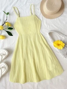 SHEIN Đầm hai dây ôm dáng thoải mái, thường ngày cho bé gái tuổi teen. - Màu vàng - Xem 2