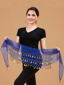 1pc Belly Dancer Hip Scarf, Sweet Belly Dance Skirt Wrapped With Coins, Egyptian Style Belly Dance Costume Hip Scarf Belt, Women Chiffon Belly Dance Scarf, Suitable For Yoga, Zumba, Belly Dance Costume Hip Scarf, Sequin Mini Skirt For Party - Multicolor - View 30
