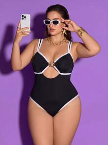 Shapewave 2026 New Plus Size Women Beach Holiday Colorblock Adjustable Strap Starfish Decor Backless One-Piece Swimsuit  For Women Holiday - Multicolor - View 5