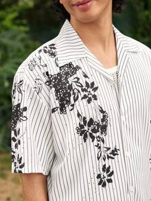 Open Phase Printed Shirt, Retro Style, Black & White, Giraffe Jungle Pattern, Vacation Shirt, Minimalist Fashion, Mature & Elegant, Artistic Design, Casual Outings, Leisure & Holiday Shirt, Short Sleeve, Hawaiian Attire - Grey - View 7
