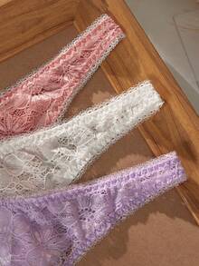 Crystal Vow 3 chiếc quần lót dây (thong) nữ thiết kế ren thanh lịch. - Nhiều màu - Xem 3