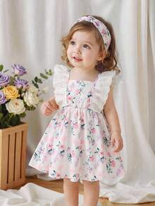 Souflis Souflis Đầm dệt không tay ren viền, lưng lệch, chất liệu vải dệt, kiểu dáng dễ thương cho bé gái, mẫu mới về mùa hè, in kỹ thuật số, phong cách nghỉ lễ. - Nhiều màu - Xem 5