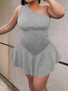 Maweii 夏季大码女式纯色针织性感无袖连体裤 - 淺灰色 - 查看 3