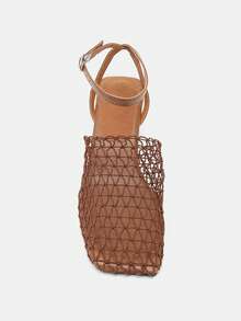 Giày sandal đế xuồng lưới rỗng mũi cho nữ, giày cao gót hở mũi quai ngang thoáng khí, giày bít mũi hở gót thanh lịch cho các bữa tiệc mùa hè. - màu nâu - Xem 5