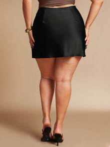 SHEIN BAE Shorts mini de mujer talla grande de color marrón con cintura anudada, para primavera/verano - Negro - Ver 5
