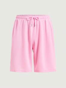Courvante Men Summer Solid Color Casual Polo Shirt And Drawstring Waist Shorts Set, Mesh Sleeve Light Pink, With Front Button & Pocket, For Tennis Sport - Baby Pink - View 10