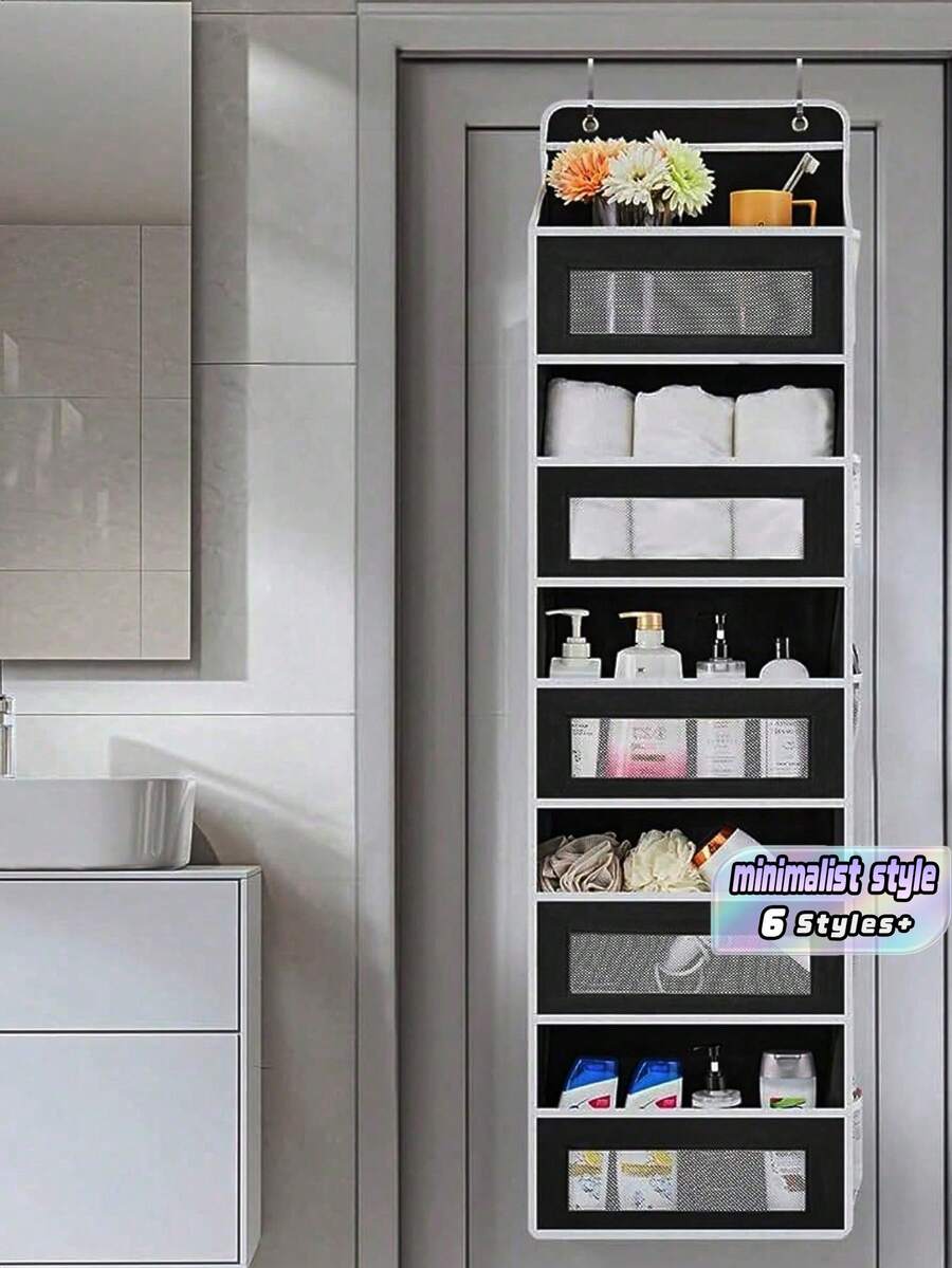 4/5 Layer Over Door Hanging Storage Bag, Multi Pocket Fabric Organizer, Non Woven Closet Hanging Organizer, Large Capacity Door Back Storage, Plush Toy Storage Bag, Clothes Storage Organizer, Space Saving Wall Storage Rack For Bedroom - Black - View 1