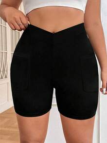 EMERY ROSE Quần short cỡ lớn, màu trơn, kiểu dáng tối giản, thường ngày. - màu đen - Xem 5