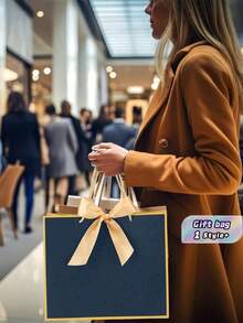 1 pieza/5 piezas Bolsas de regalo de papel blanco con asas, bolsas de kraft con estampado escénico y lazo para Halloween, Navidad, Acción de Gracias, Año Nuevo y fiestas - Talla única para todos - Ver 1