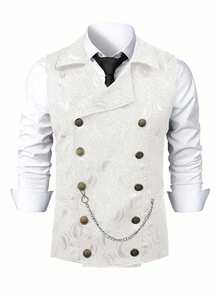 Calvornis Men's Formal Party Banquet Jacquard Double-Breasted Waistcoat, Excluding Shirt, Ceremony - White - View 4
