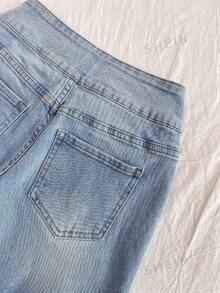 Elamini Low-Waist Fashionable Washed Waist Buckle Flare Jeans - Light Wash - View 6