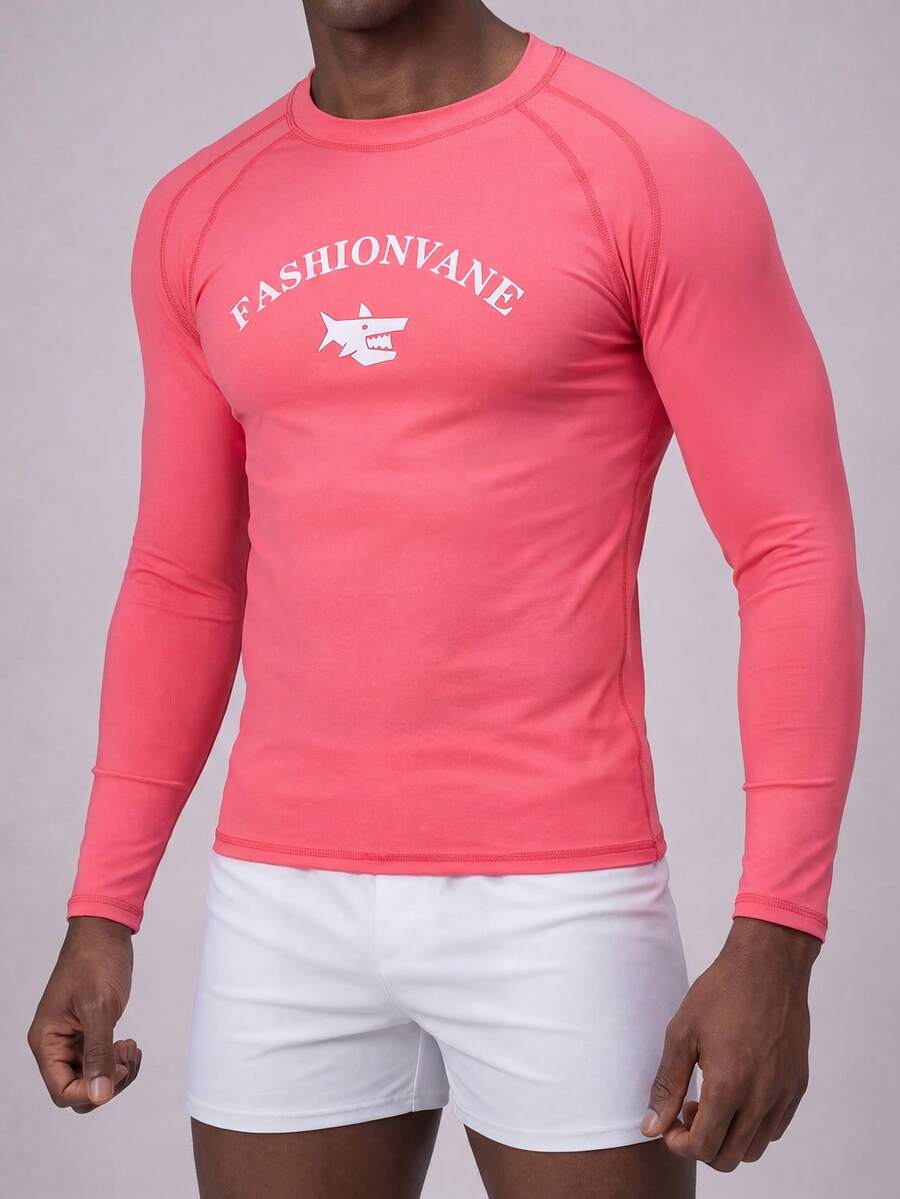 ZELFYO Set de 2 piezas con Top de manga larga con estampado de letras y bóxer de natación para hombre - Rosado Sandía - Ver 1