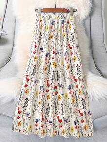 SHEIN LUNE 大尺碼女款花卉印花休閒百搭約會與外出裙 - 彩色 - 查看 2