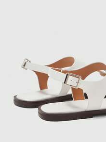 CUCCOO BIZCHIC Sandalias planas cómodas y resistentes al desgaste para mujer, versátiles, con detalles metálicos para uso en exteriores - Blanco - Ver 4