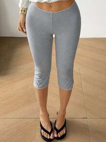 SHEIN EZwear Leggings pitillo de punto gris 7/8 - Gris Claro - Ver 5