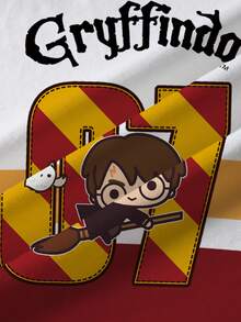 HARRY POTTER X SHEIN 男童休闲圆领卡通字母印花短袖T恤，百搭日常穿着 - 白色 - 查看 3