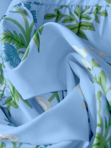 Linhara Plus Size Women's Vacation Puff Sleeve V-Neck Casual Holiday Printed Blouse, Spring/Summer Bohemian Style Vintage Tops - Blue - View 3