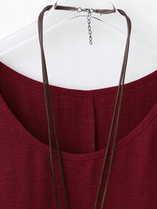 SHEIN LUNE CURVE Plus Size Casual Vacation Solid Color Batwing Sleeve Shirt - Red - View 5