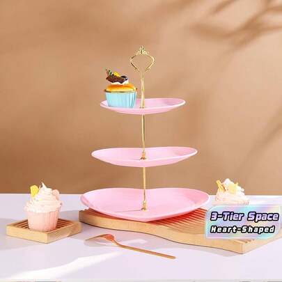 3-Tier Pink Heart Shaped Cake Stand For Creative Wedding, Birthday Party, Candy, Dessert, Afternoon, High Tea Valentine's Day, Valentines Wedding, Birthday,Mother's Day,Easter,Graduation Decorations,Bachelorette,Wedding Items,Party Supplies,Bachelorette Party,Baby Shower Party Decorations,Ramadan Decor,Bridal Shower,St Patrick Day Decor,Room Decor,Fall Decor,Christmas Decorations,Christmas,Kitchen Decor
